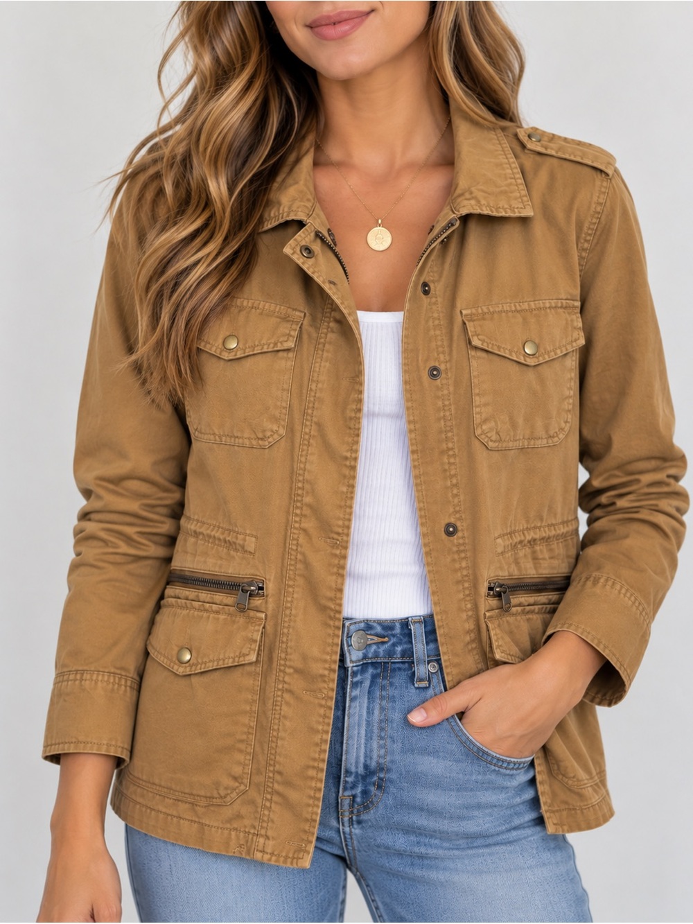 Lily Aldridge for Velvet Ruby Utility Army Jacket Sepia Size S NWT